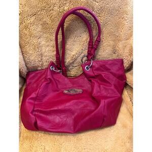 Rosetti Red Faux Leather Tote Handbag Purse Multi Pocket Zipper Snap Shoulder